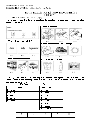 Đề thi đề xuất học kỳ I môn Tiếng Anh Lớp 9 - Năm học 2018-2019